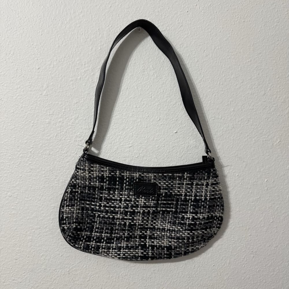 Roots Canada Black Gray White Tweed Mini Shoulder Purse Handbag Y2K‎ Vintage